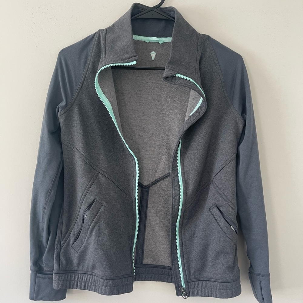 Ivivva Girls Black Heathered Zip-Up Hoodie with Mint Trim
